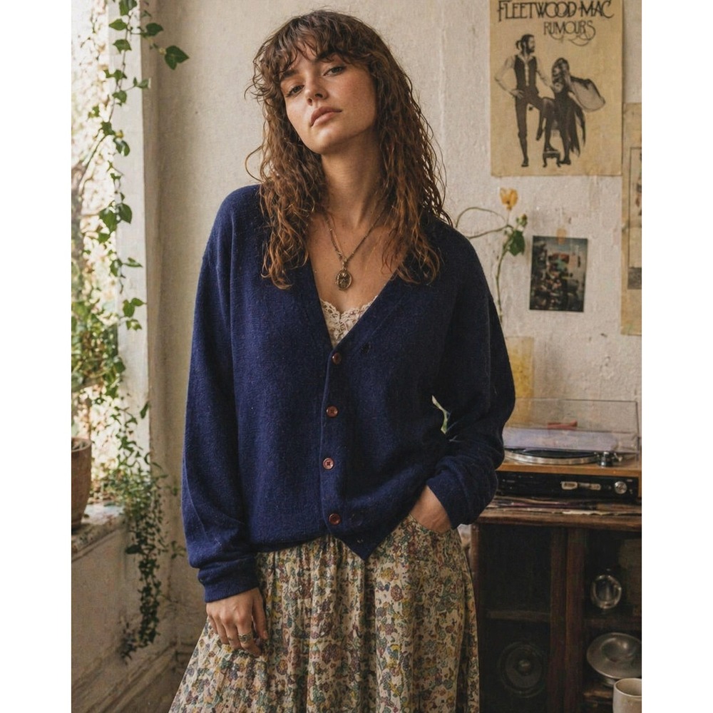 Vintage‎ Lord Jeff Jefflinks Navy Blue Button Cardigan Sweater Made in USA